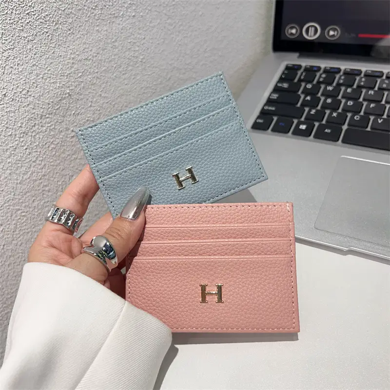 Fashion H Leather Card Holder with Cosmetics Bag Slots for Id, Stylish Multiple Card Slots, Ultra-Thin and Compact Card Holder for Men and Women