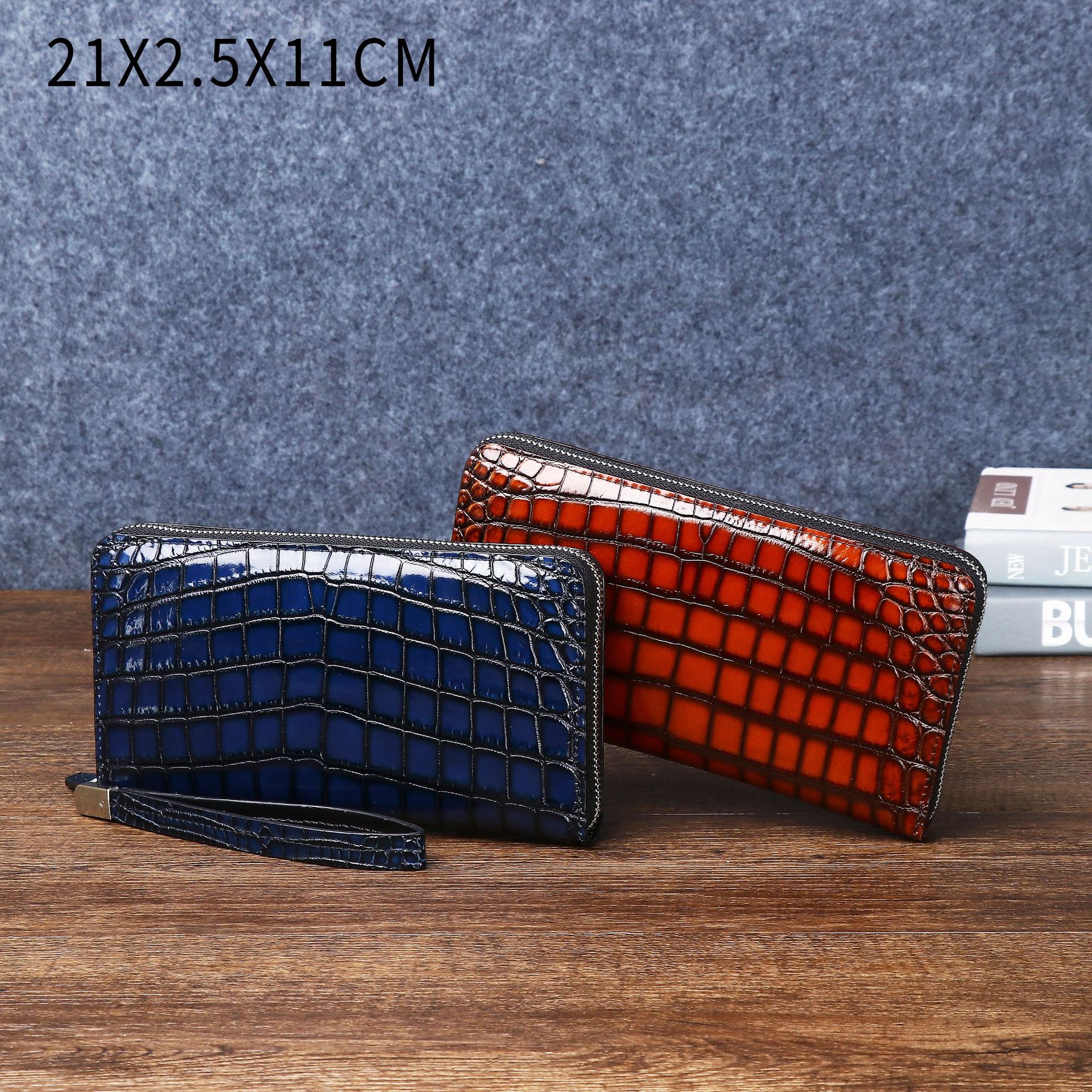 New Crocodile Belly Pattern Men's Color Polished Clutch Bag, Fashionable Classic Clutch Bag, Multi-Card Slot Large Wallet, Trendy Factory Wholesale