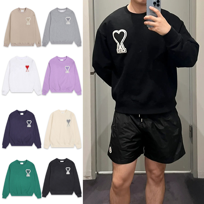 Cross-Border! Ami Sweatshirt Big Heart Embroider 25 Years Autumn and Winter New Loose Couple Pure Cotton Top Round Neck Long Sleeves Foto QC de 1688 na Qualit.ly