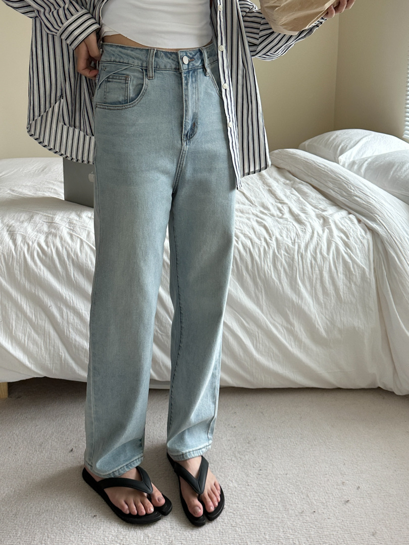 GAGD distressed washed light blue straight jeans women's stretch high waist light color loose straight pants Autumn New
