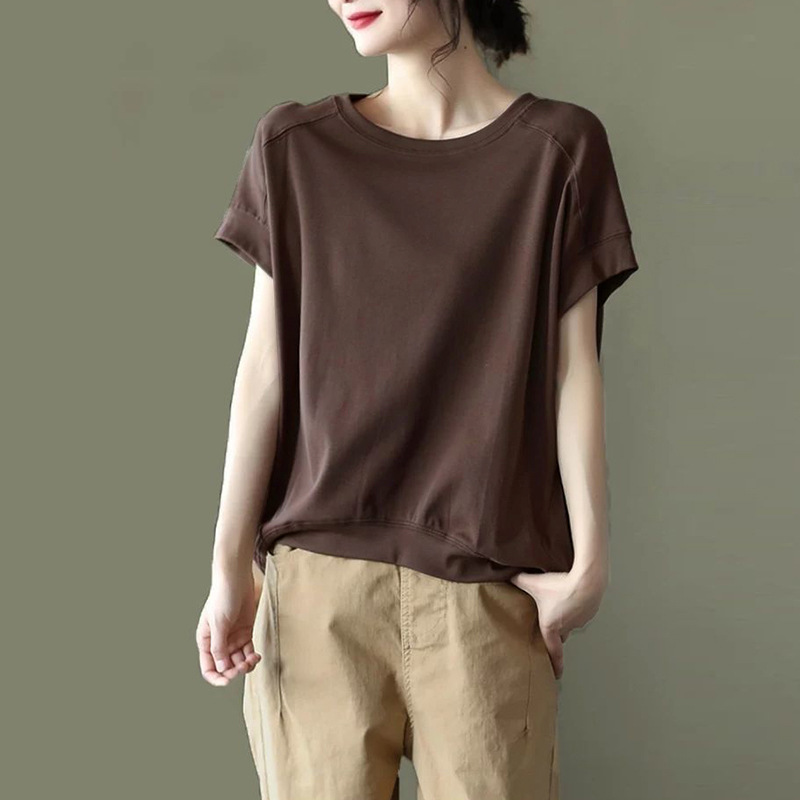 Summer New Versatile Stylish Age-Reducing Korean Short-Sleeve Top, Trendy Loose Round Neck Slimming Women's Clothing