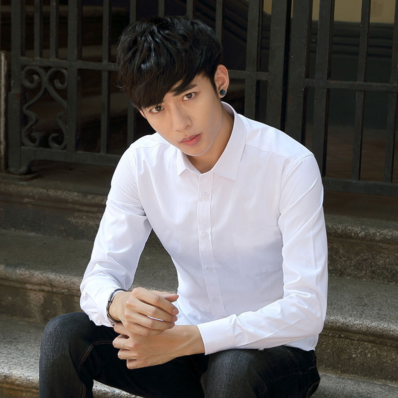 White Shirt Men's Long-sleeved Business Dress Professional Shirt Korean Style Slim-fit Best Man Solid Color Casual Inner Suit Shirt