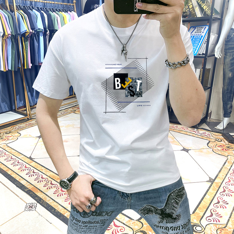 Men's T-shirt Short-sleeved Breathable Distinctive Printed Top T-shirt Slim-fit All-match Casual Clothes Men's Trendy