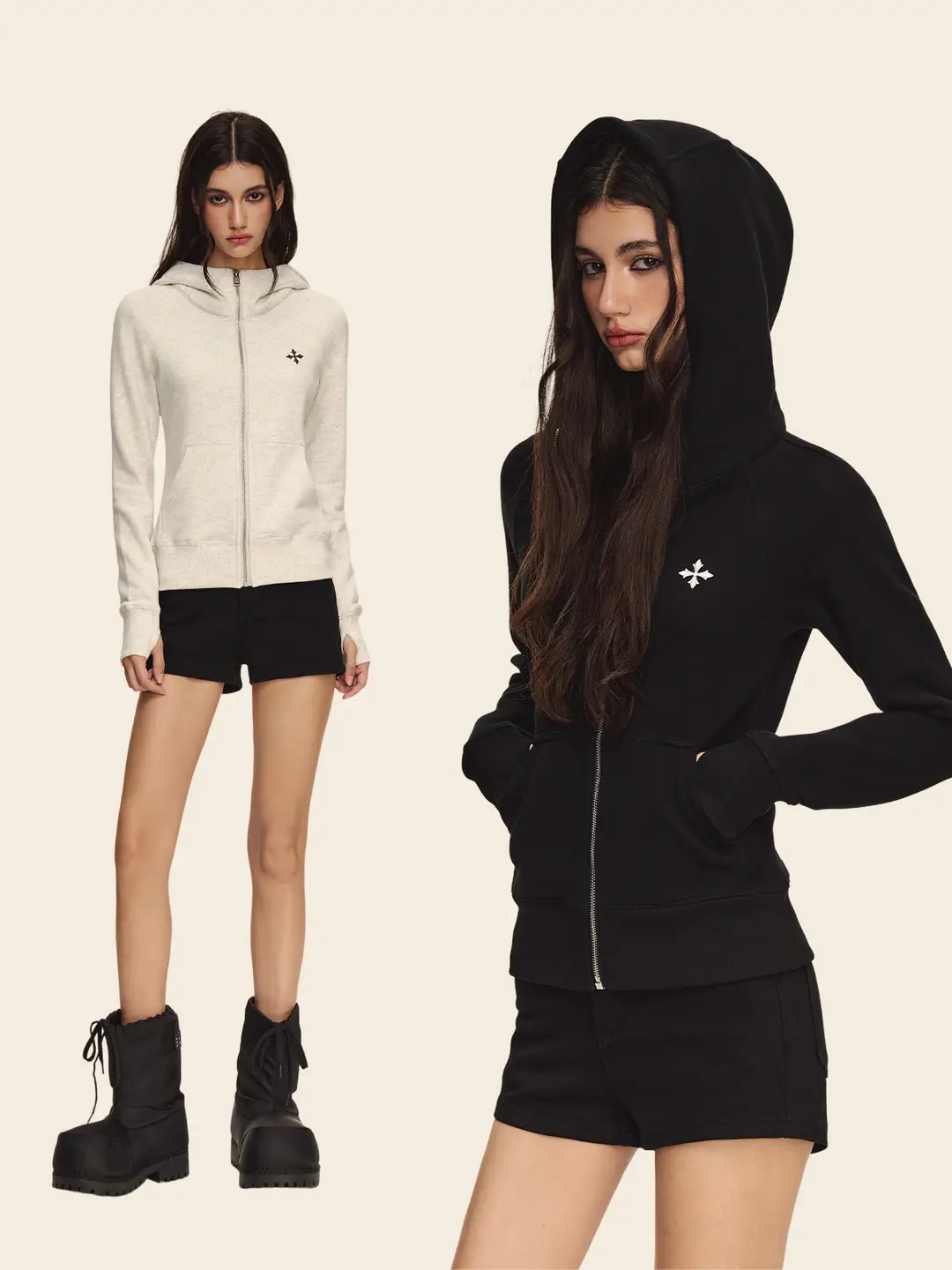 Climax Vision Spring Soft and Waxy Knitting Hourglass Waist High Collar Zipper Slim Looking Cardigan Hooded Sweatshirt Women's Style