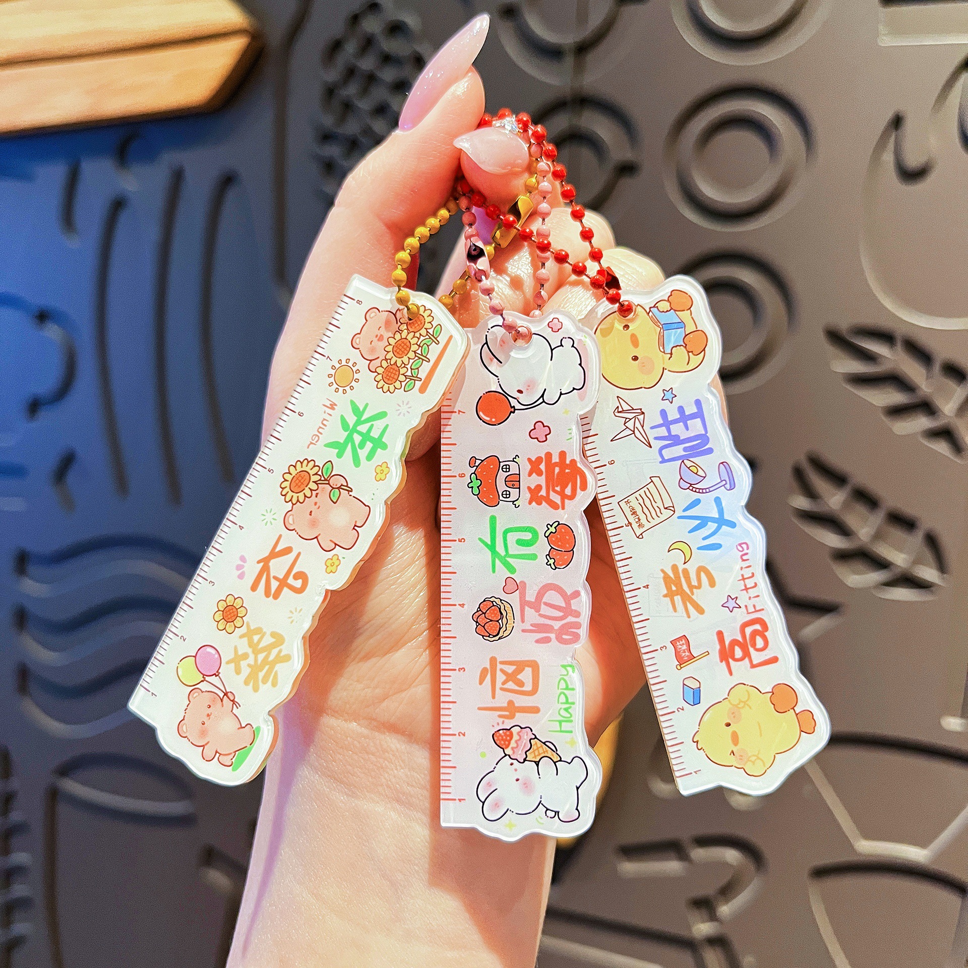 Original Cartoon Ruler Keychain for High School and College Entrance Exams, Cute Cartoon Animal Panda Graduation Season Commemorative Gift