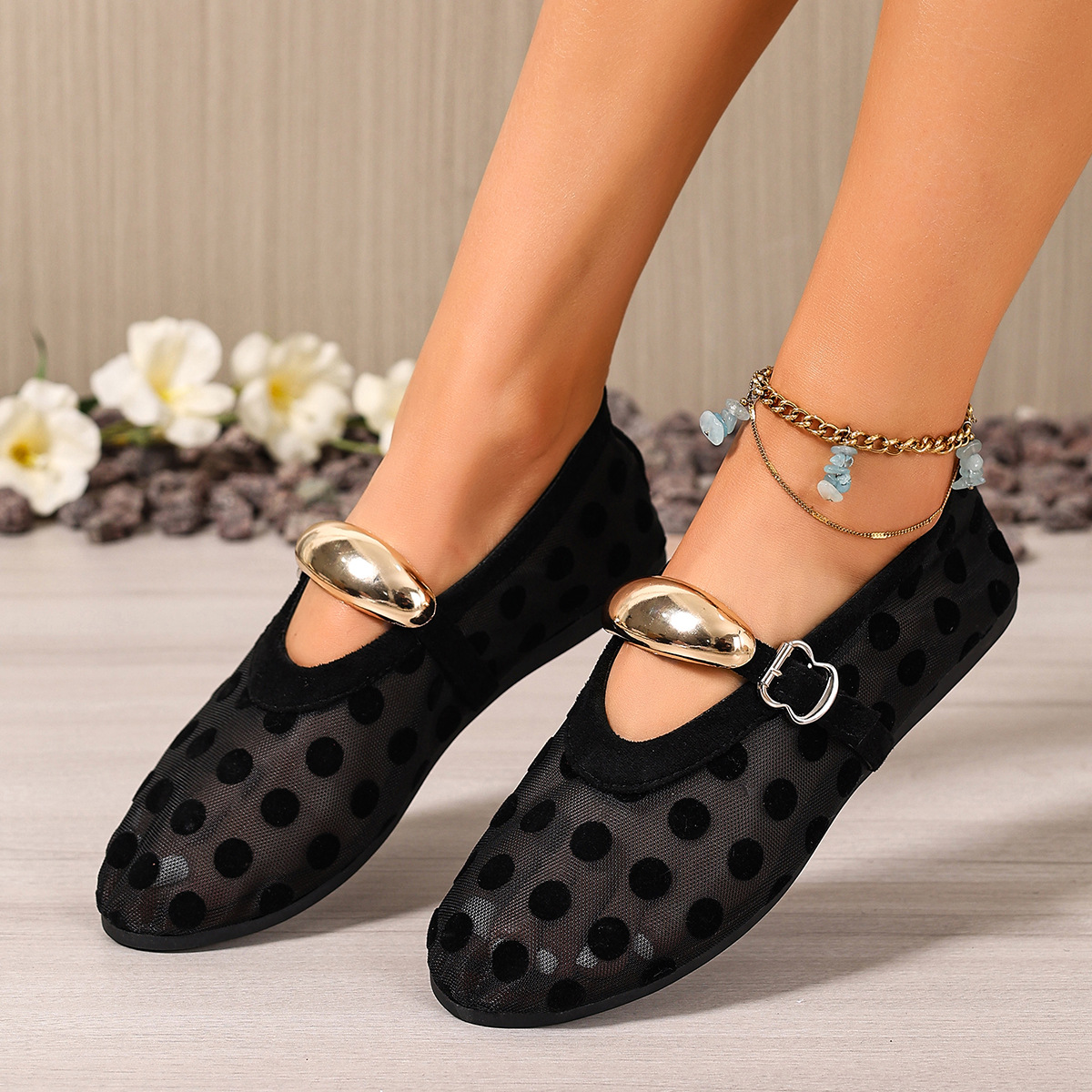 2026 Spring New Fashion Metal Buckle Slip-On Large Size European and American Cross-Border Shallow Casual Women's Shoes Wholesale