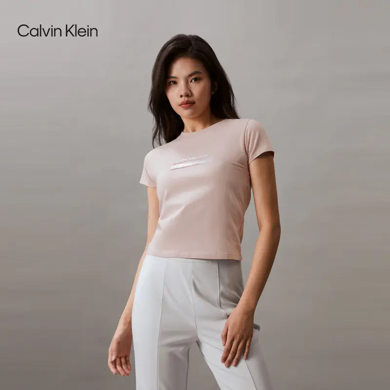 Ck Jeans Summer Women Casual Work Clothing letter Gradient Print Round Neck Short Sleeve T-Shirt J223167