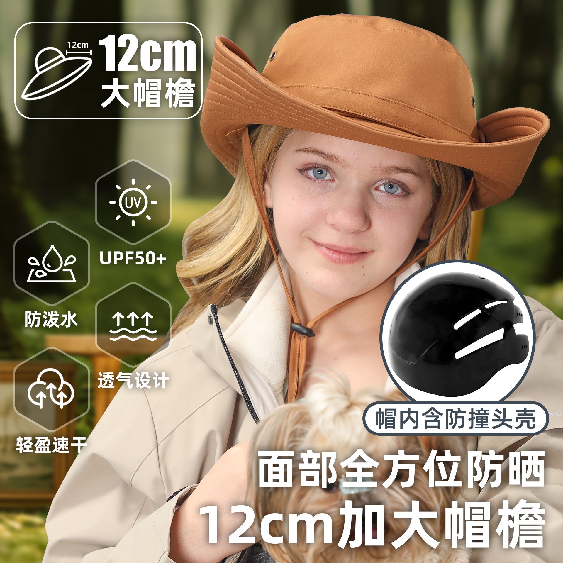 Summer Western Denim Fisherman Hat Women's Outdoor Mountaineering Big Brim EN812 Certified Anti-collision Sun Hat Customized