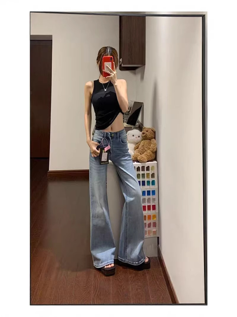Spring and Autumn Pure Desire Lazy Style Flared Jeans for Women with Pear-Shaped Body, Non-Fading, High-Waisted, Slimming, Leg-Lengthening Flared Pants