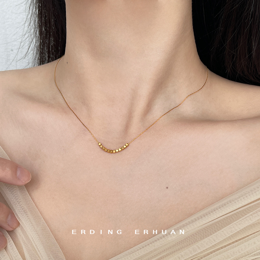 Fashion commuter plating 14K simple high sense clavicle chain temperament all-match square small beads necklace women's jewelry