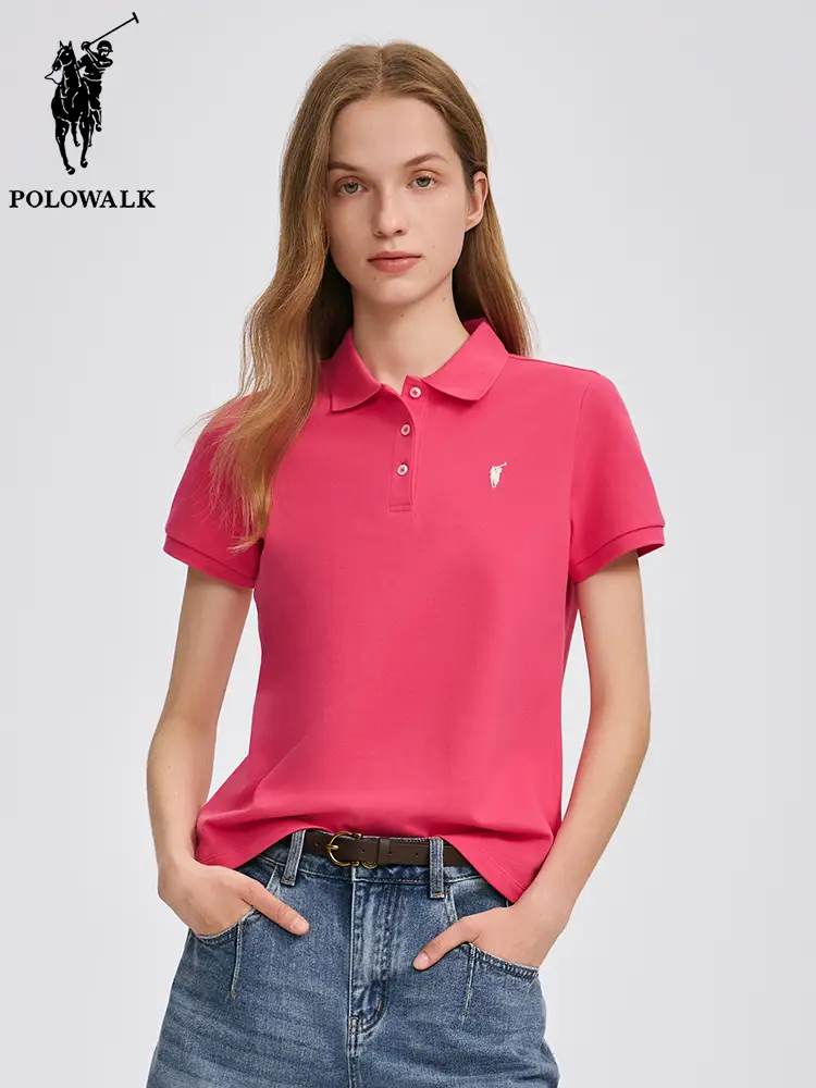 Polowalk Business Casual Short-Sleeved Polo Shirt for Women Summer New arrival Pique Cotton Lapel Embroider pure color T-Shirt