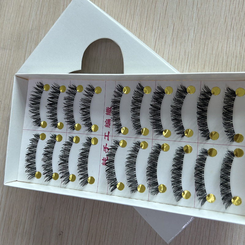 Handmade 048# false eyelashes transparent stem thick cross natural nude makeup eyelashes factory direct 10 pairs