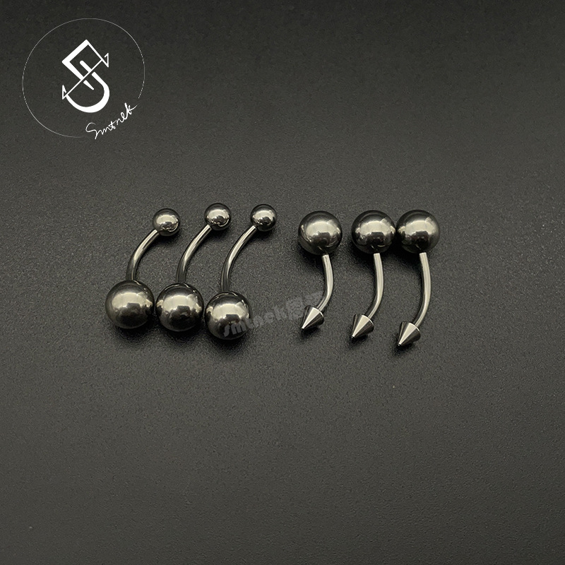 Cross-border spot quick-release titanium steel stainless steel pointed cone round head steel color navel nail curved bar navel nail umbilical ring female ring female nail
