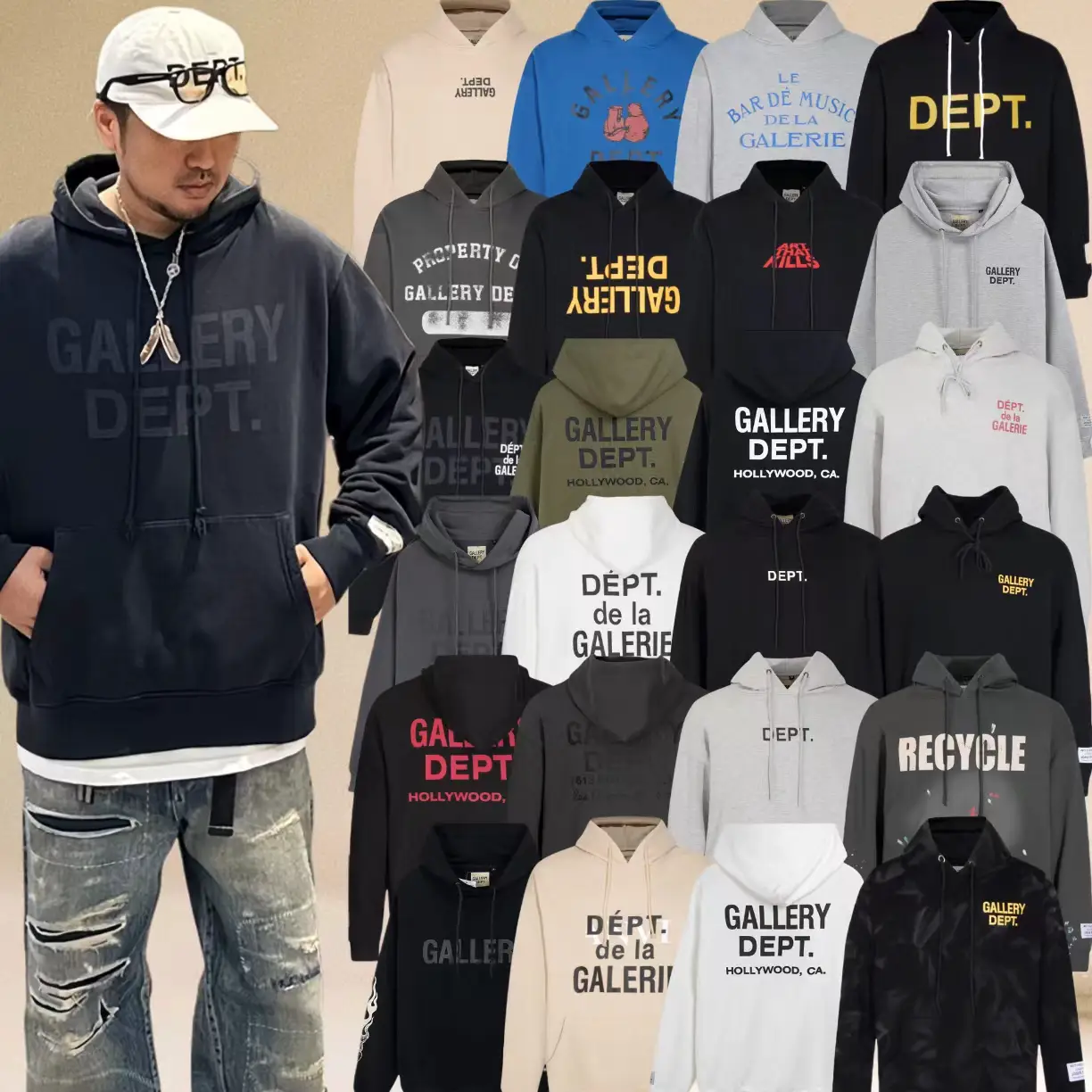 Gallery Dept Sweatshirt with Correct Lettering Print, European and American Style, Street Fashion, Loose Fit, American High Street Hoodie