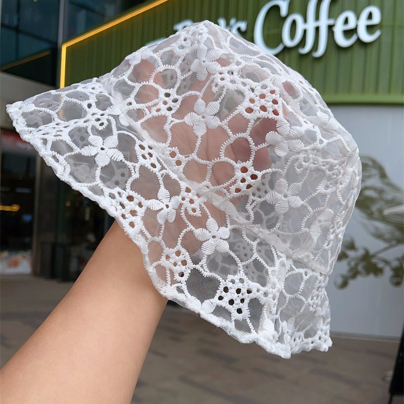 New Style Hat Women's Korean Style Summer Lace Flower Fisherman Hat Fashion All-match Elegant Sunshade Hollow Basin Hat Trendy