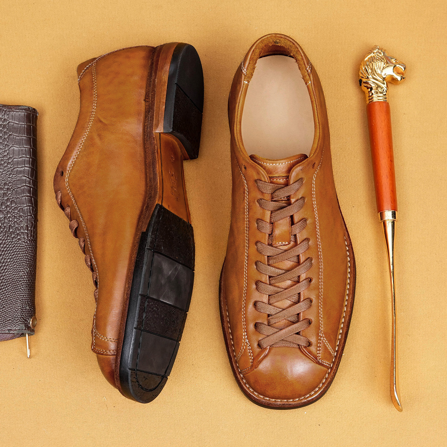 Relaxed Fit Horsehide Goodyear Derby Shoes 2026 Men's Old Money Style Retro Business Leather Shoes Commuter Formal Men's Shoes