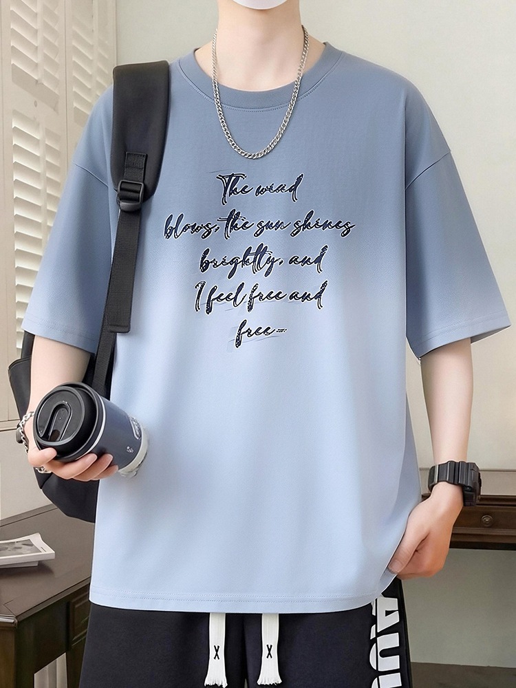 13-Year-Old Boys' Summer Trendy Brand T-Shirt, 16-Year-Old High School and Junior High School Students' Stylish Gradient Color Fashion Short-Sleeve T-Shirt