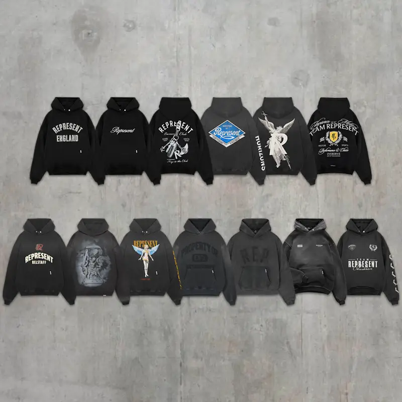 Represent Retro Washed Distressed Series Hoodie Pattern Printing Ins High Street Men's and Women's Loose Hooded Sweatshirt