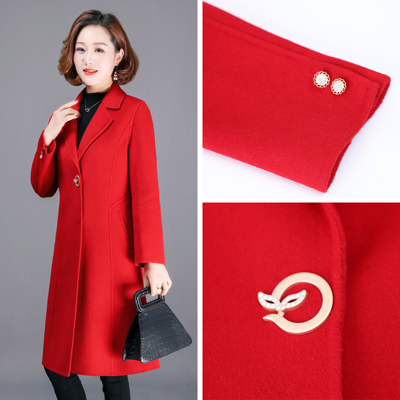 Mother's Double-sided Wool Cashmere Coat Women's Mid-length Autumn and Winter Middle-aged and Elderly Women's Wool Coat Happy Mother-in-law Dress