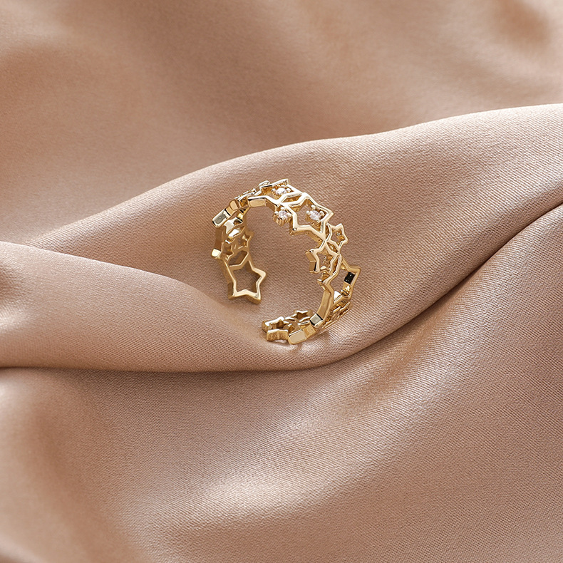 Micro-Paved Retro Star Ring for Women Five-Pointed Star Fashion Personalized Index Finger Ring Ins Trendy Opening Adjustable Ring