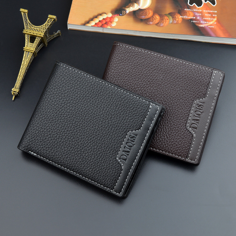 New Men's Wallet, Men's Short Wallet, Young Men's Simple and Fashionable Multi-Card Slot Pebbled Horizontal Style Spliced Wallet