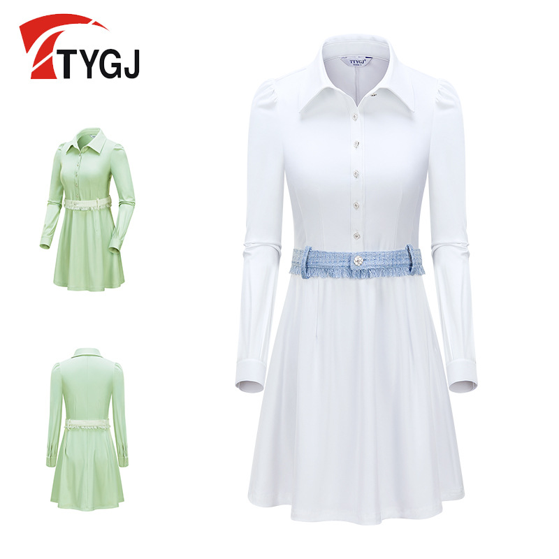 Ttygj Golf Dress Women's Waist Slimming Look Skirt Elegant Splicing Long-Sleeved Sports Skirt Cross-Border Supply