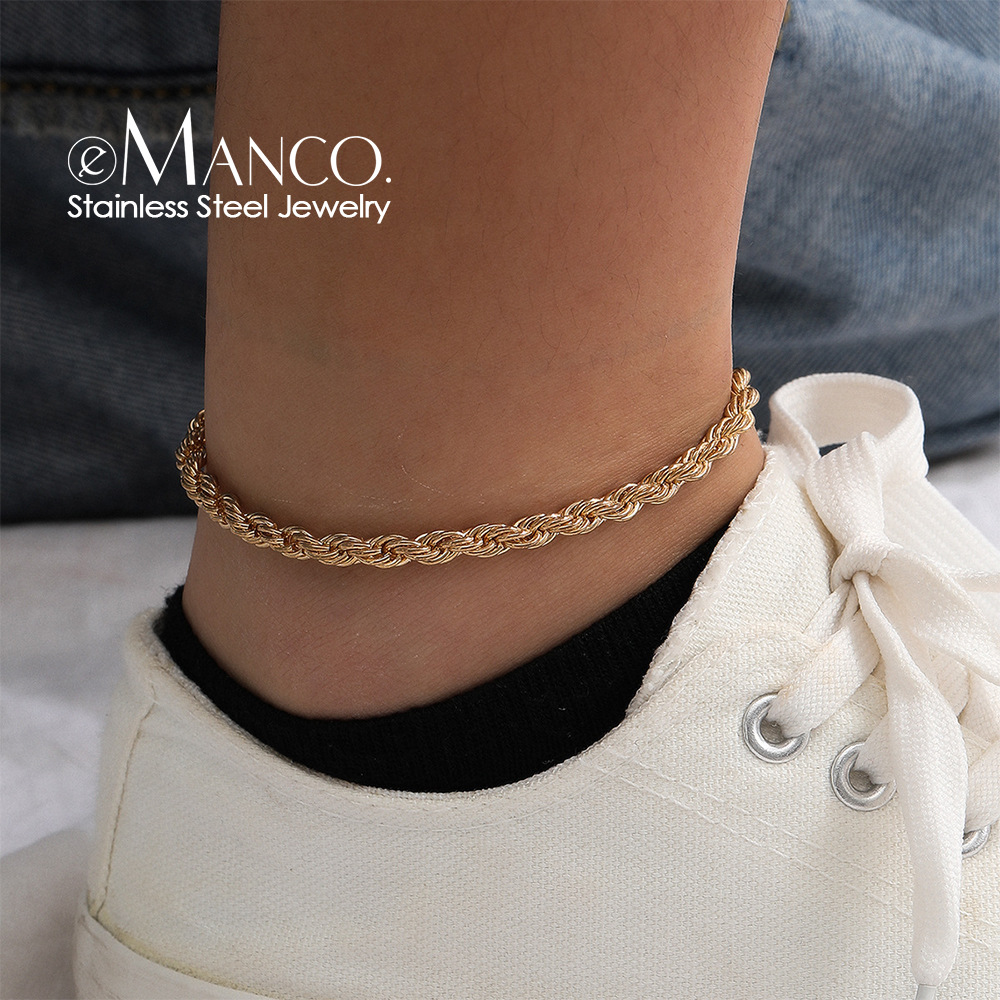 Emanco Twist Chain Anklet 14K Gold-Plated Stainless Steel Leg Chain Women's Gold-Plated Leg Ring Non-Fading Anklet Wholesale