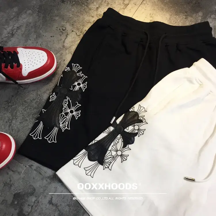 Stylish Trendy Fashion Pu Leather Print Cross pure cotton Terry Elastic Waistband Shorts Couple Shorts
