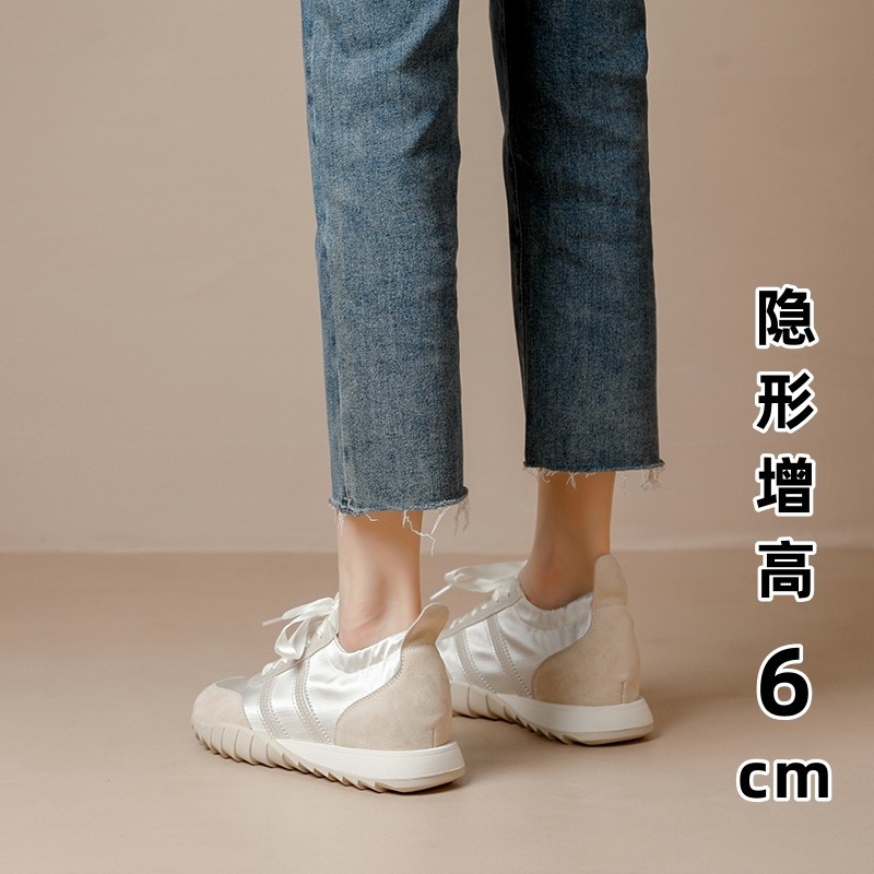6cm Height-Increasing Women's Shoes, New Summer Model for Petite Individuals, Genuine Leather Breathable Ballet-Style Trainers, Patchwork Casual Running Shoes