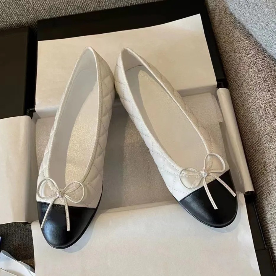 In-Stock Foreign Trade High-Version Chanel-Style Ballet Shoes with Sheepskin Lining, Genuine Leather Bow Accessories, Lightweight and Elegant Women's Shoes