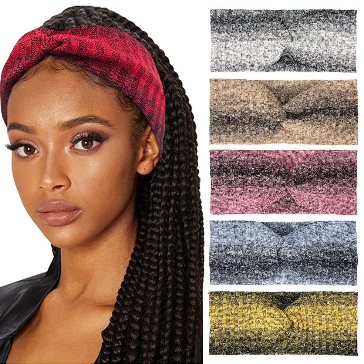 New Autumn and Winter Tie Dye Cross Hair Band Knitted High-end Stretch Fashion Hair Band Trend Gradient Rib Headscarf Women
