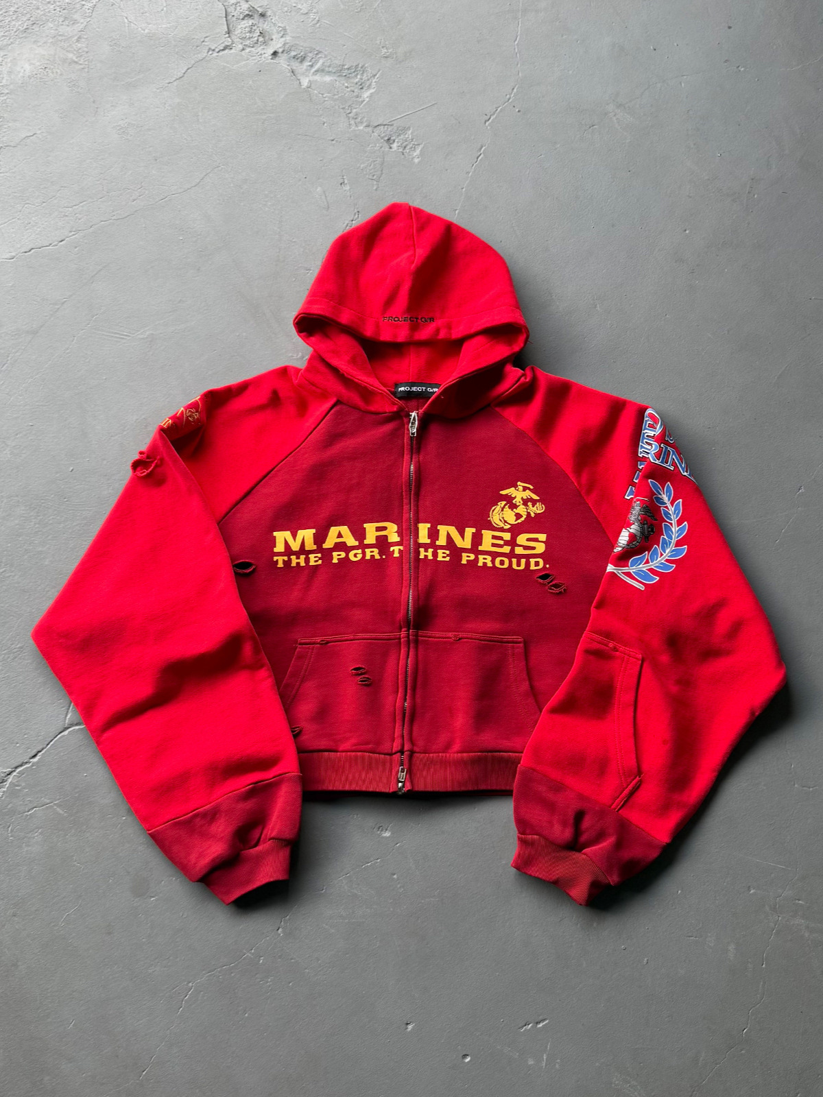 Grailz Project G/R High Quality Distressed Splicing Zipper Cardigan Sweatshirt Jacket Embroidered Hoodie