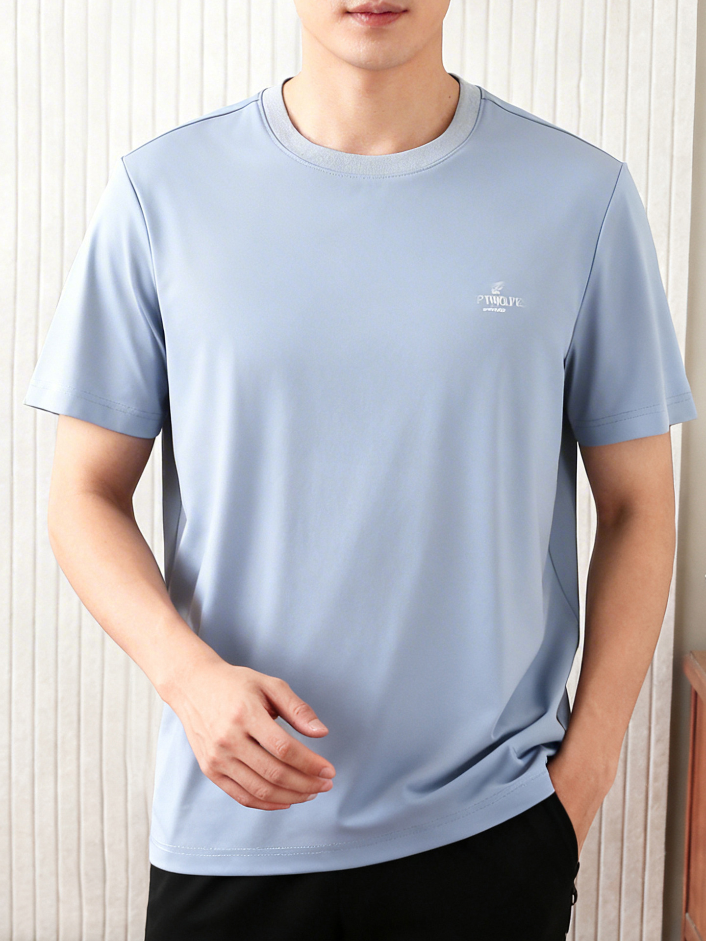 Wolf Brand Elastic Ice Silk Short-Sleeve T-Shirt for Men, Summer Thin Style, Sports Casual Round Neck Tee, Men's 602523