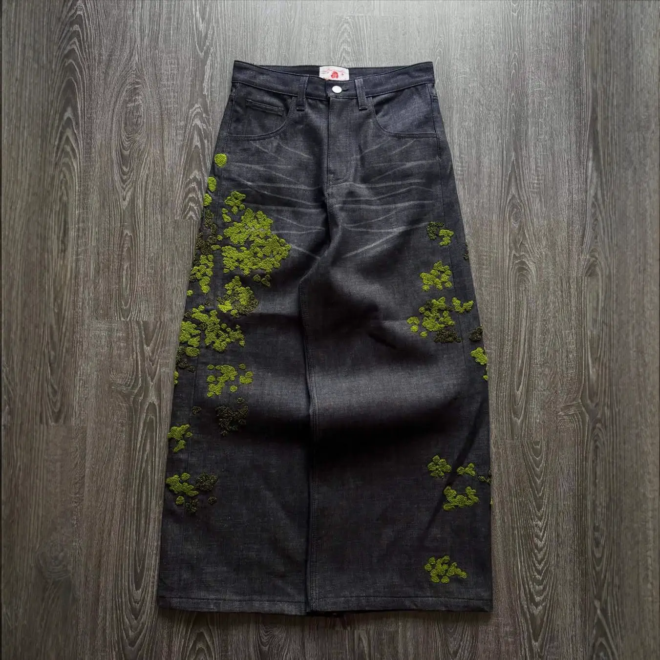 Street Fashion Ins New Denim Straight Pants Floral Embroidery Casual Versatile Straight Pants Button Trousers Trendy