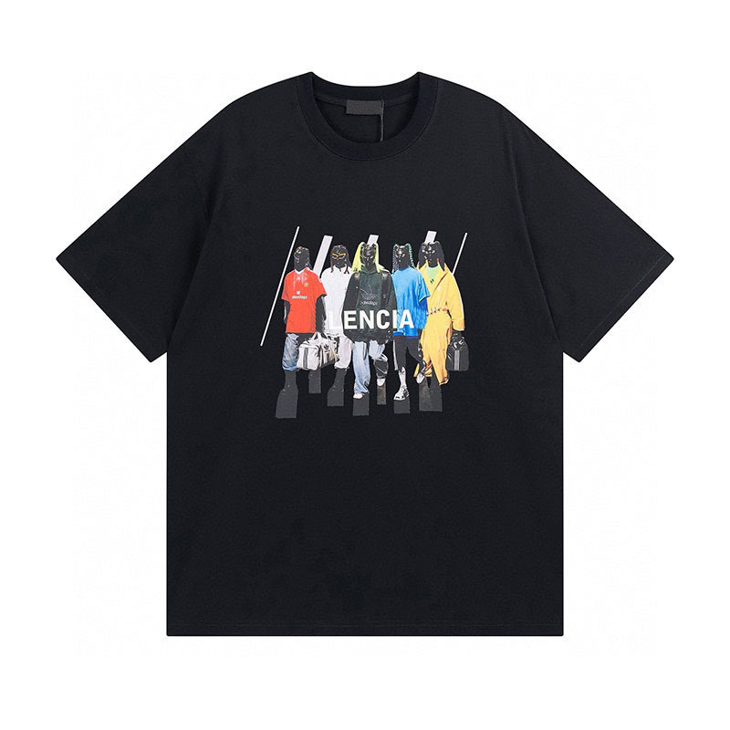High version B's 23ss portrait pattern printed short-sleeved T-shirt OS loose sports casual couple's short-sleeved T-shirt