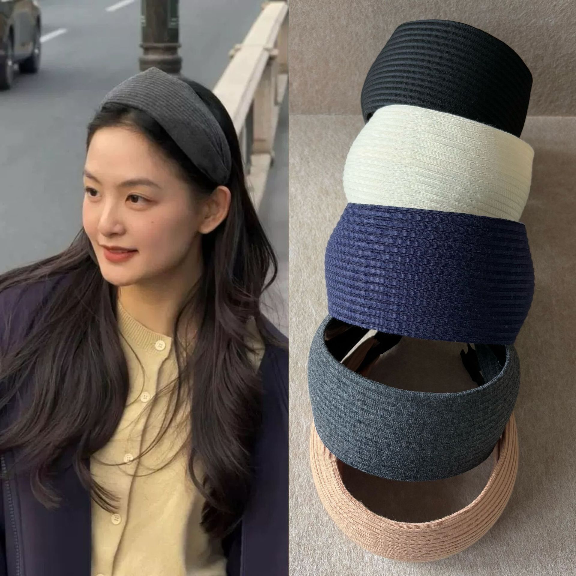 Trendy Retro Wide Headband for Women, Suitable for Autumn and Winter, Everyday Wear, High-End Feel, Hair Hoop, Hair Tie, Hair Accessory