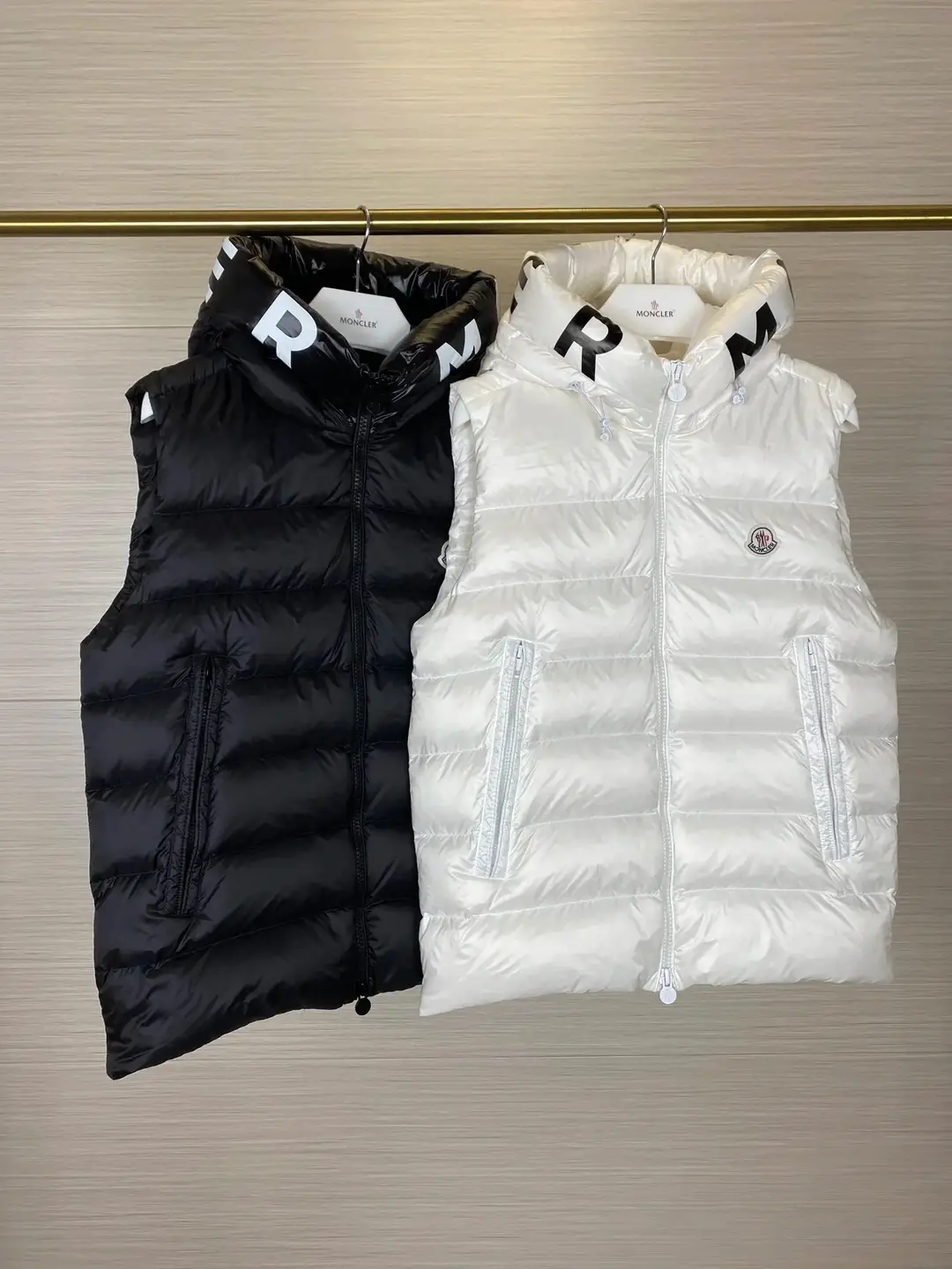 【DX6-20】冬季新款高版立领连帽无袖字母棉服马甲时尚保暖情侣同款背心外套-SRCN