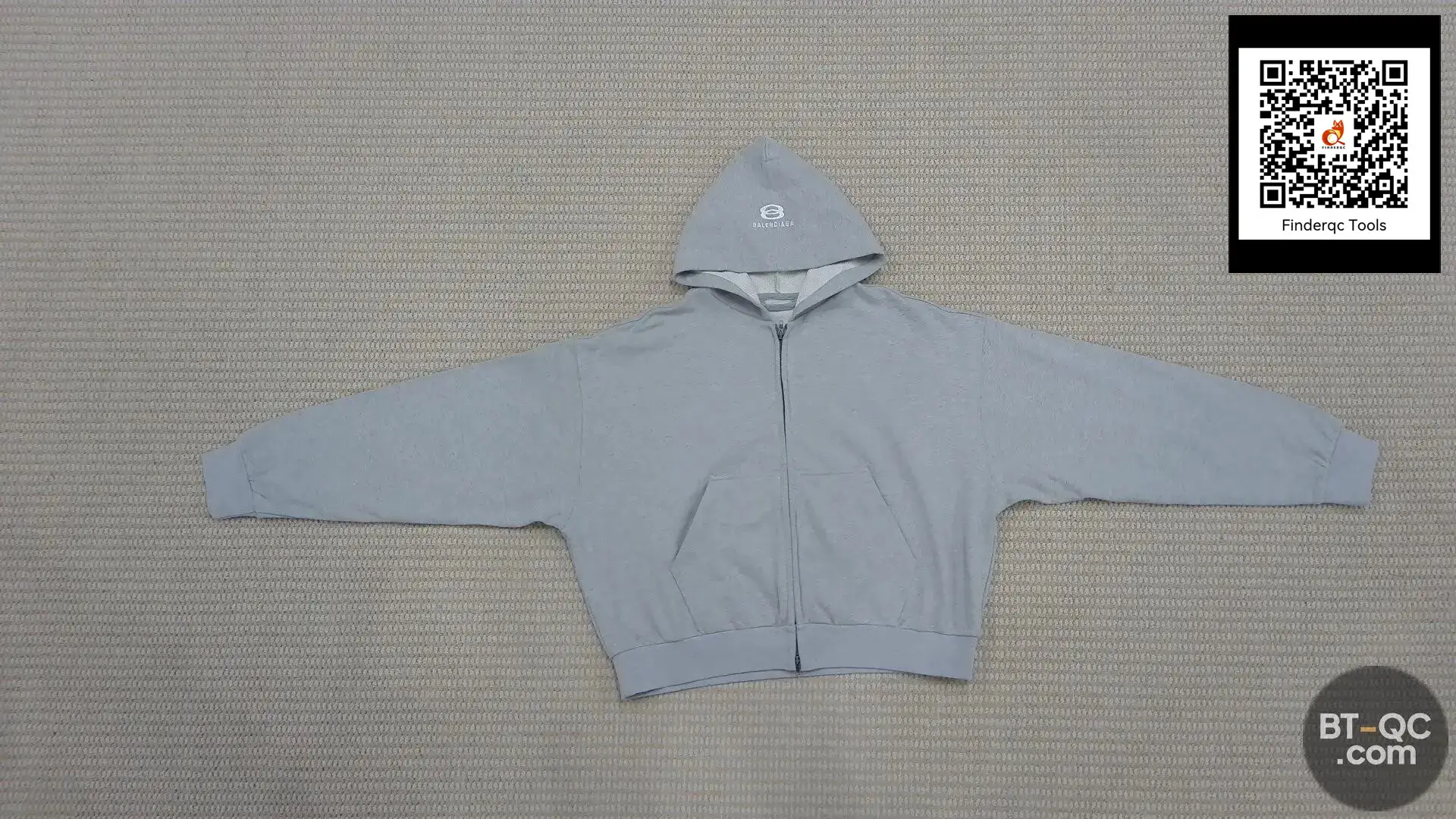 Balenciaga Grey Embroidered Logo Zip Hoodie