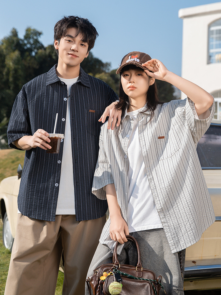 Textured Contrast Striped Shirt 2025 Summer New Vintage Casual Loose Slightly Wrinkled Texture Shirt Jacket