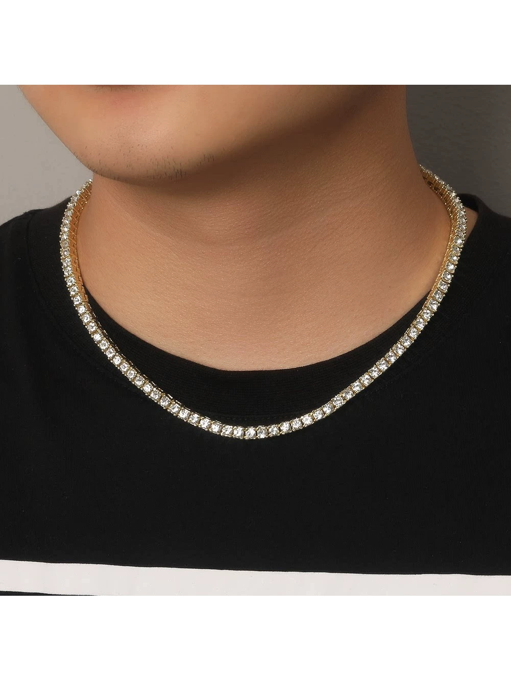 European and American Full Diamond Necklace Clavicle Chain Hip-Hop Street Fashion Single Row Tennis Chain Men's Tennis Chain