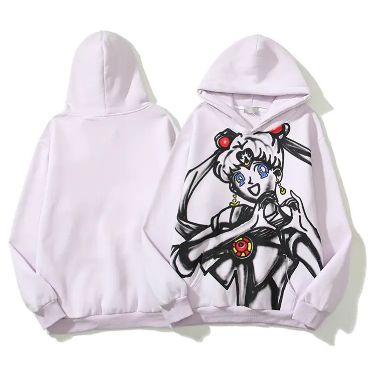 SAINT hand-painted graffiti printing pretty girl warrior water ice moon limited anime two-dimensional men's and women's hooded sweater