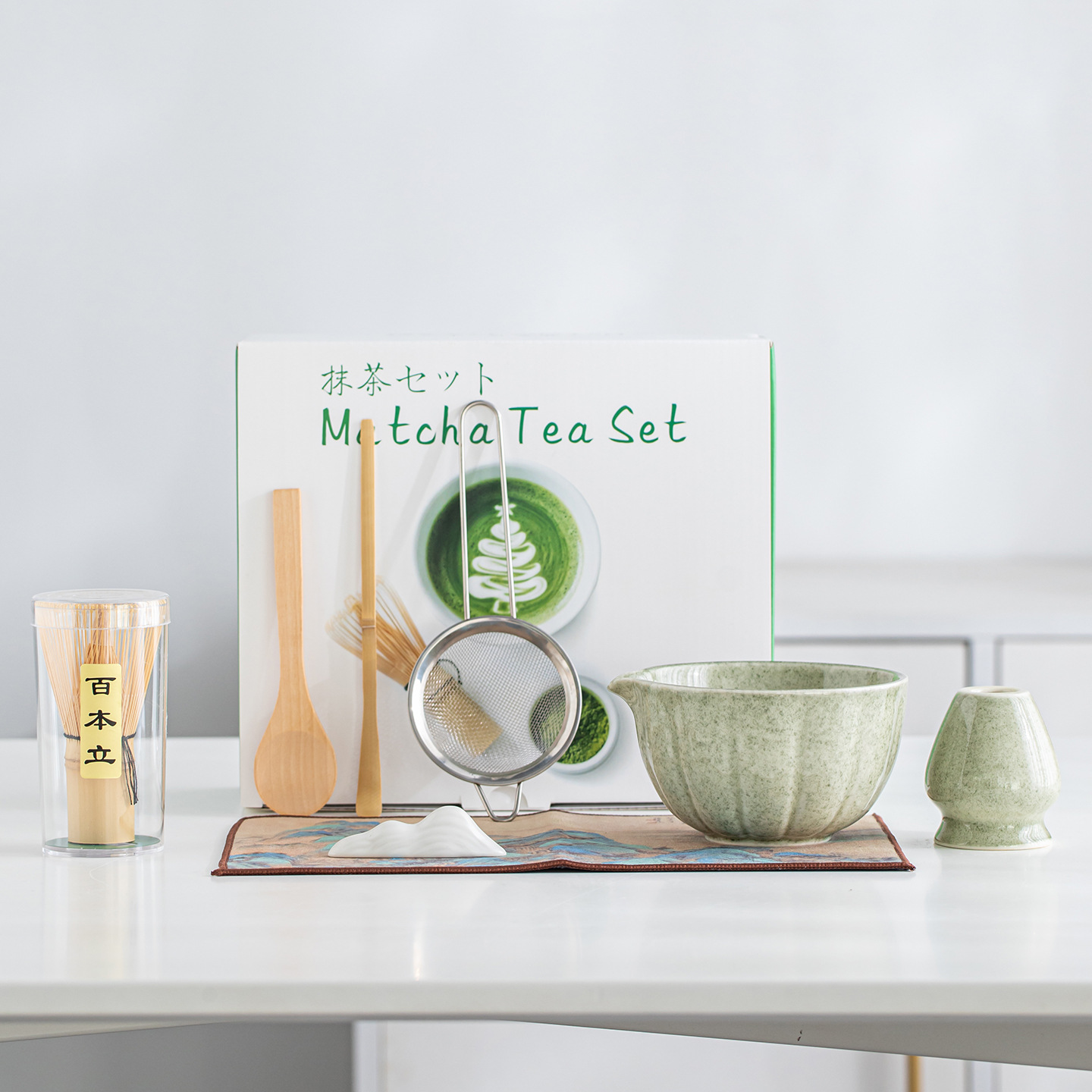 Pumpkin Matcha Bowl, Tea Whisk, 8-Piece Matcha Tea Set, Song Dynasty Tea-Making Tool Set