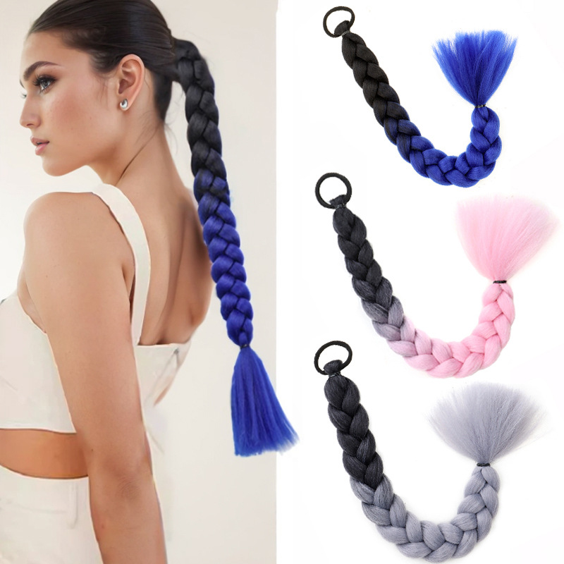 Boxing Braid Wig Women's Colorful Wig Ponytail Three-strand Braid Fashion Gradient Small Braid Dirty Braid in stock