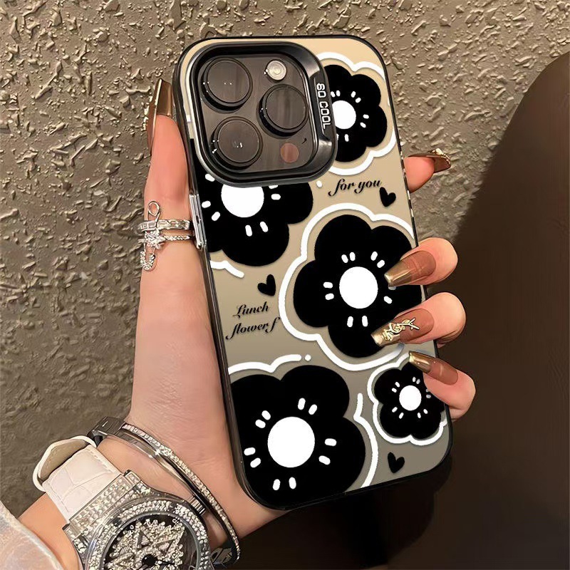 Black Petals Suitable for Apple 15Promax Mobile Phone Case Iphone16Pro Beautiful 14Pro Flowers 13 Cute