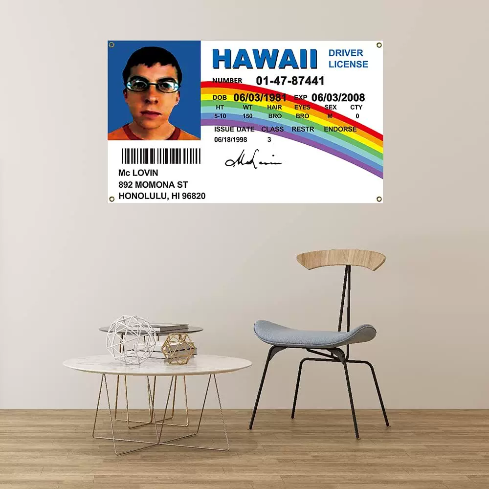 Mclovin Id Flag 3X5Ft Fake Driver's License Flag Room Decoration Digital Printing Foto QC de TAOBAO na Qualit.ly