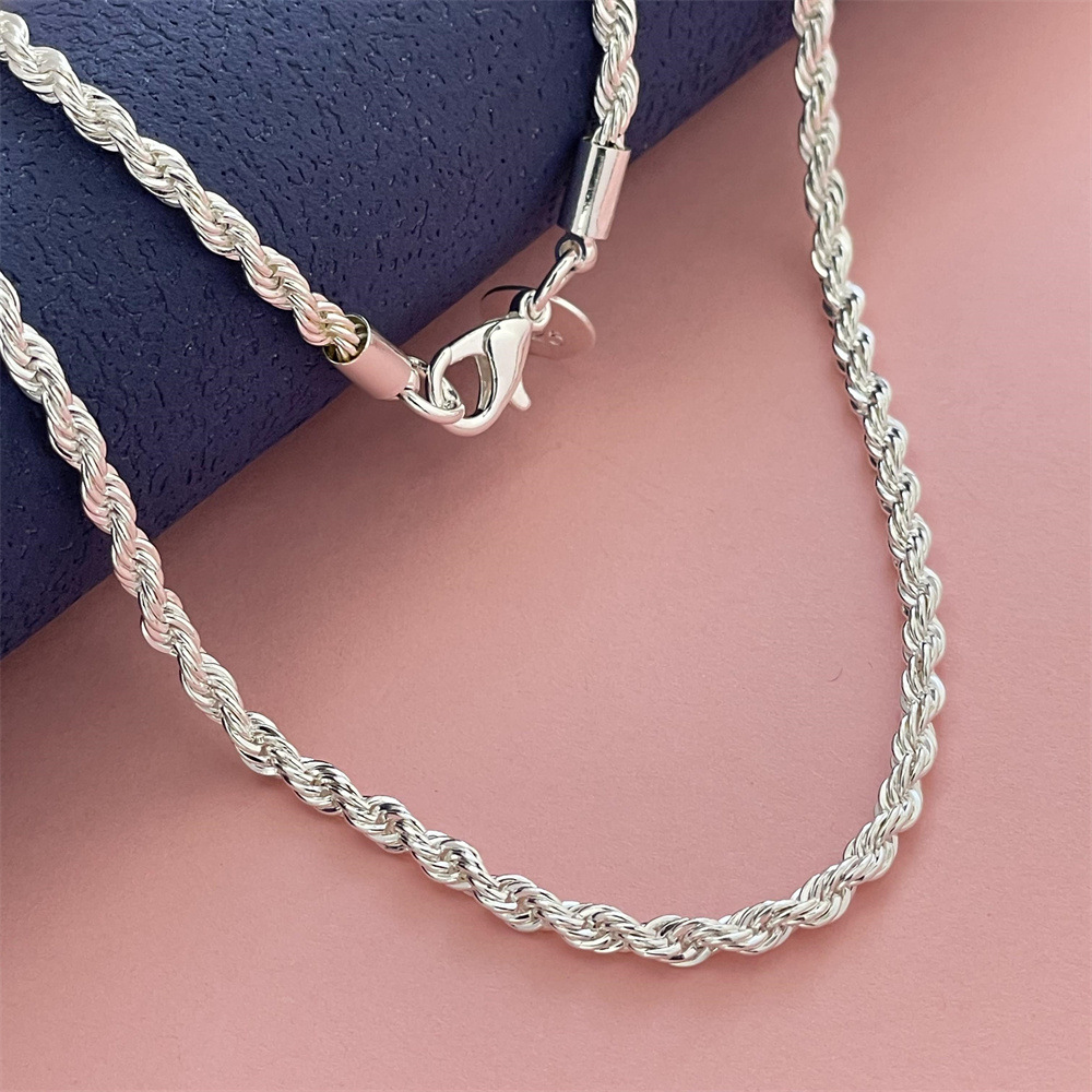 Electroplated 925 silver 3MM twisted rope twist necklace AliExpress Europe and the United States Temu hot selling 40-75CM