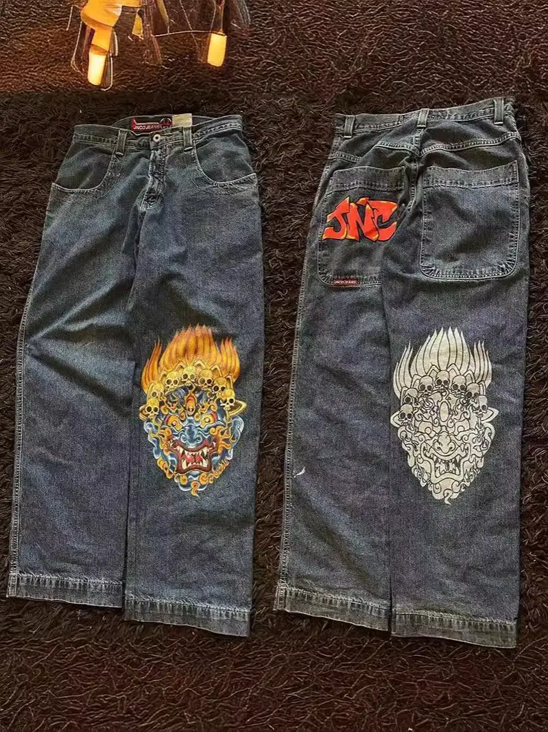 Spring New American JNCO Embroidered Loose Straight Jeans Men's Retro Versatile Casual Jeans