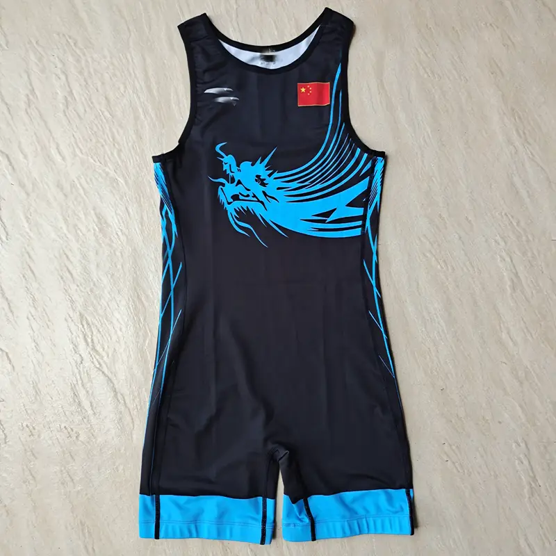 new New Version Chinese Team Men's Wrestling Suit Chinese Dragon High Neck One-Piece Dragon Wrestling Suit Printable