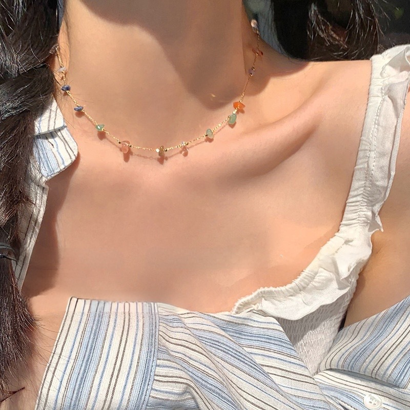 Dopamine Summer Necklace~ Unique and Stylish Colorful Gravel Bead Choker Necklace with Versatile Design