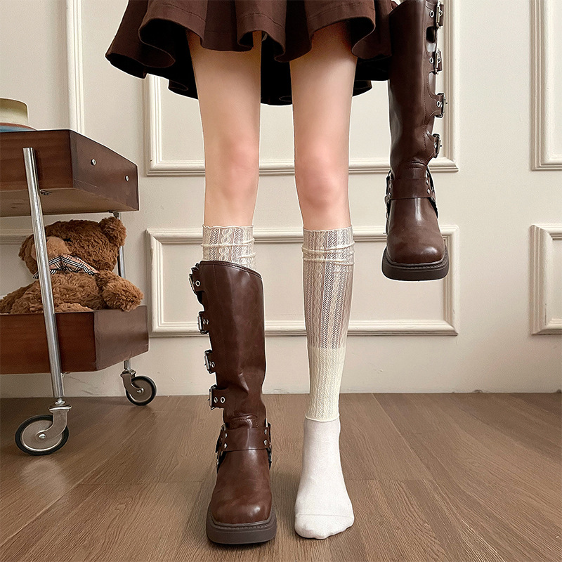 White Socks for Women, Autumn Lace Calf Socks, Japanese-Style Lace Ruffle Socks, Versatile and Fashionable, Suitable for Wearing with Boots